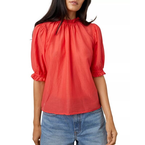 Velvet Graham & Spencer Kaitlyn Ruffle Top Silk Blend Coral Blouse Lightweight S - Picture 1 of 7
